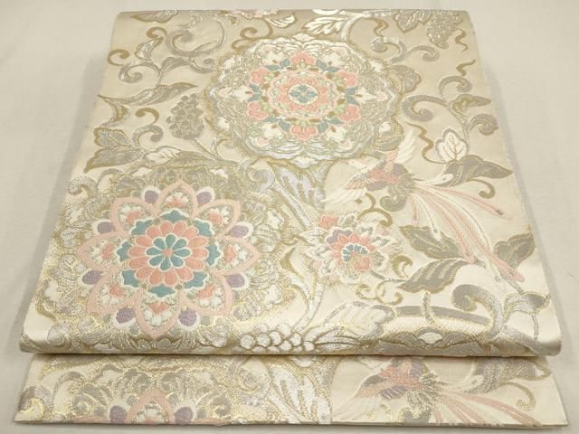 平和屋着物▽西陣 服部織物謹製 六通柄袋帯 鳳凰花唐草文 金銀糸 正絹