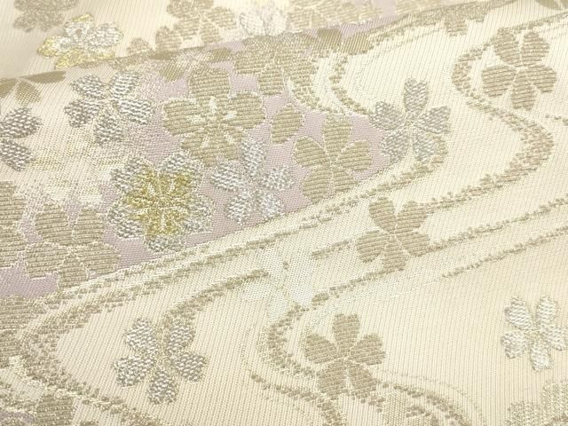 平和屋着物▽つけ帯 金華山織 流水桜文 金銀糸 正絹 逸品 AABE9662wj