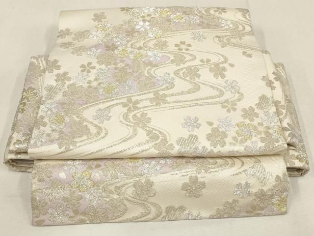 平和屋着物▽つけ帯 金華山織 流水桜文 金銀糸 正絹 逸品 AABE9662wj