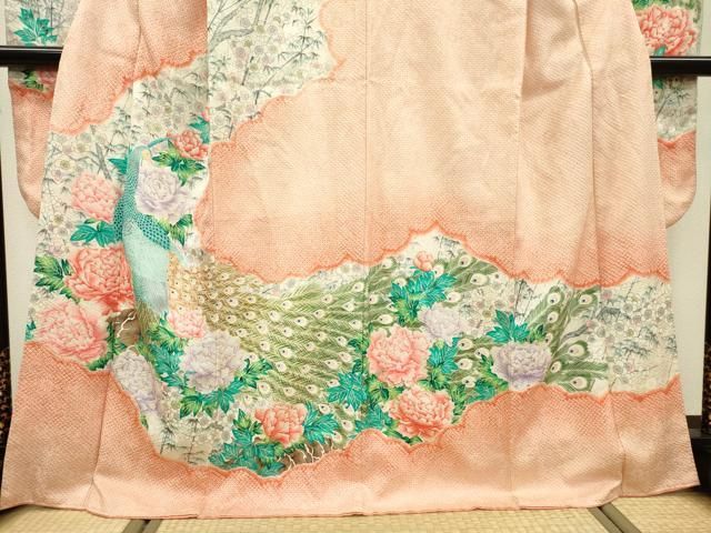 平和屋着物▽豪華振袖 絞り 孔雀牡丹枝梅文 正絹 逸品 DABB1191fe