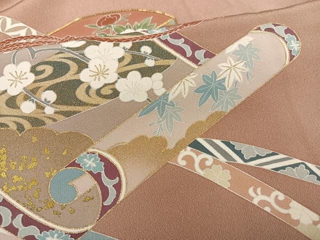 平和屋着物□豪華色留袖 作家物 駒刺繍 花文箱絵巻文 金彩 正絹 逸品