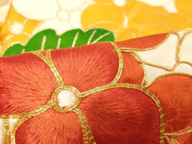 平和屋着物□豪華振袖 駒刺繍 枝花文 金彩 正絹 逸品 DABB2471cd