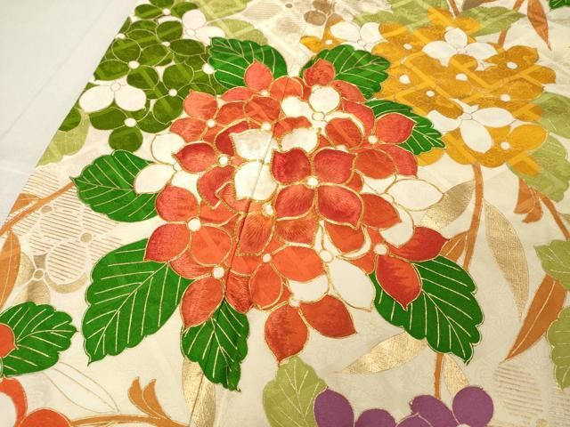 平和屋着物□豪華振袖 駒刺繍 枝花文 金彩 正絹 逸品 DABB2471cd