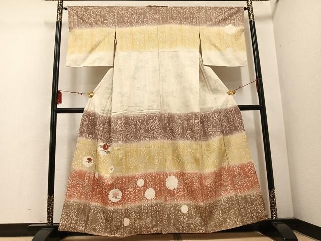 平和屋着物□訪問着 刺繍 雪輪枝花文 暈し染め 正絹 逸品 AABF2474ph