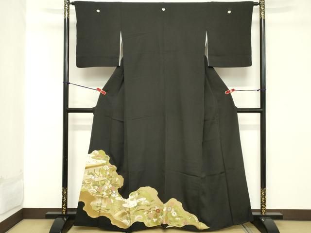 平和屋着物□豪華黒留袖 刺繍 風景文 暈し染め 金彩 正絹 逸品