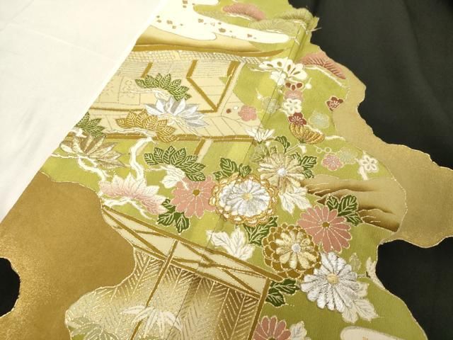 平和屋着物□豪華黒留袖 刺繍 風景文 暈し染め 金彩 正絹 逸品