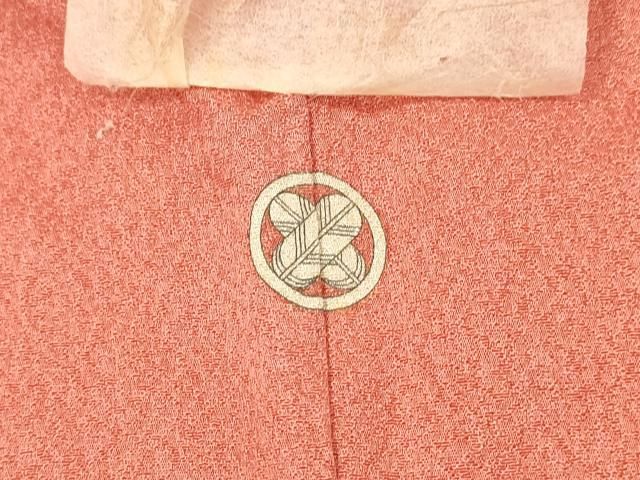 平和屋着物□上質な色無地 堅牢特殊両面染 霞地紋 甚三紅色 証紙付き