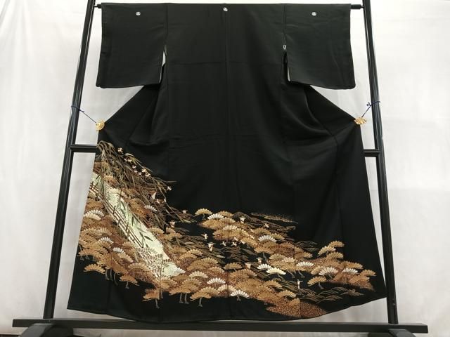 平和屋着物●豪華色留袖　白鷺　笹竹文　褐返色地　暈し染め　金銀彩　正絹　逸品　未使用　DAAI6842ps 平和屋着物□豪華黒留袖 笹と渡橋 燕 金彩 正絹 逸品 未使用