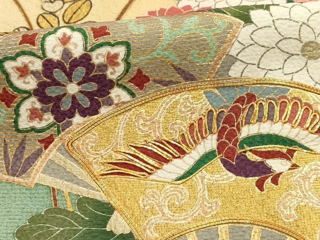 平和屋着物□豪華振袖 駒刺繍 扇面鳳凰花車文 暈し染め 金彩 正絹 逸品