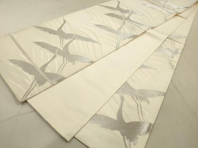 平和屋着物◎西陣 六通柄袋帯 飛鶴文 銀糸 正絹 逸品 DABA8414xg