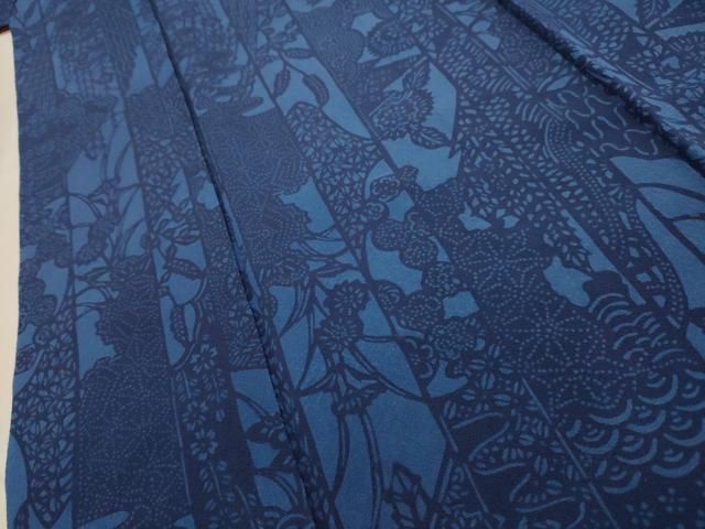 平和屋着物□上質な小紋 本藍 型絵染め 花間道 正絹 逸品 AABE6385sx