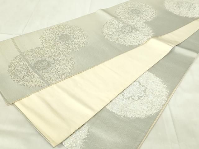 平和屋着物◎六通柄袋帯 唐織 更紗花文 銀糸 正絹 逸品 DABB2539qp