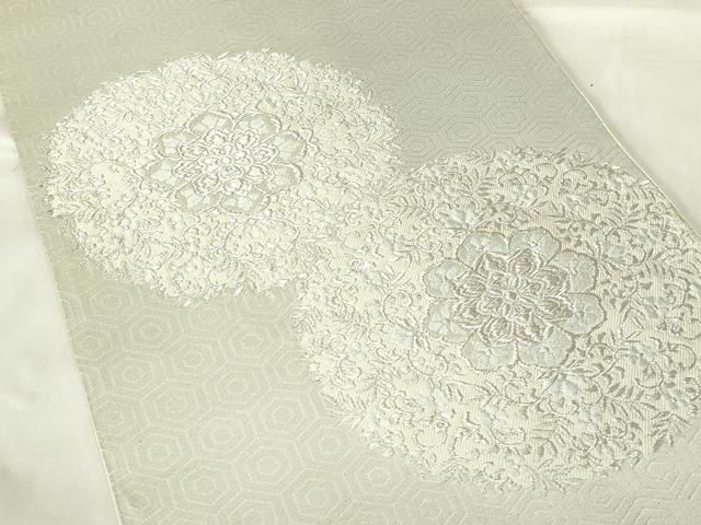 平和屋着物◎六通柄袋帯 唐織 更紗花文 銀糸 正絹 逸品 DABB2539qp