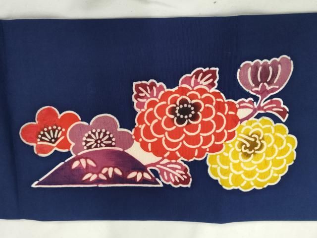 平和屋着物◎塩瀬 九寸名古屋帯 型染め 草花文 正絹 逸品 AABF3445gw