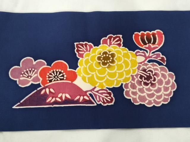 平和屋着物◎塩瀬 九寸名古屋帯 型染め 草花文 正絹 逸品 AABF3445gw