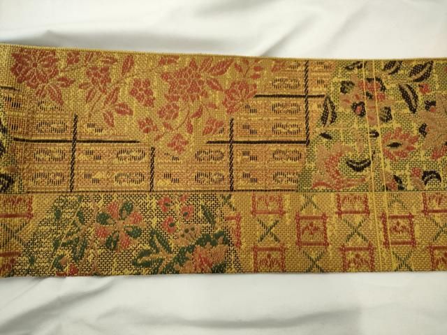 平和屋着物◎本場筑前博多織 八寸名古屋帯 更紗花文 松葉仕立て 正絹