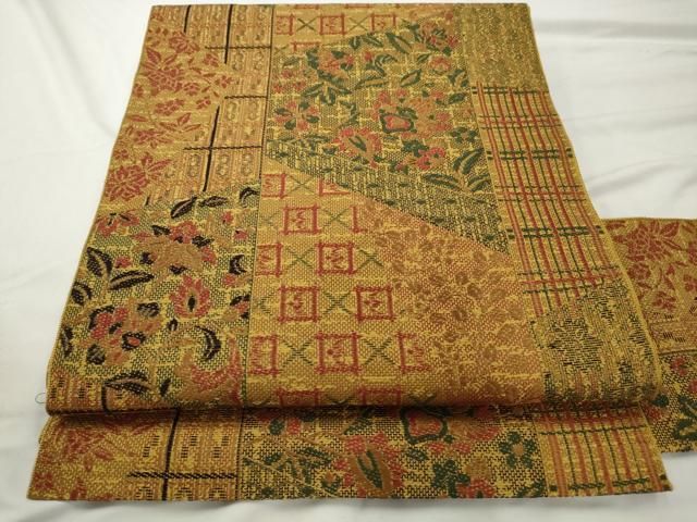 平和屋着物◎本場筑前博多織 八寸名古屋帯 更紗花文 松葉仕立て 正絹