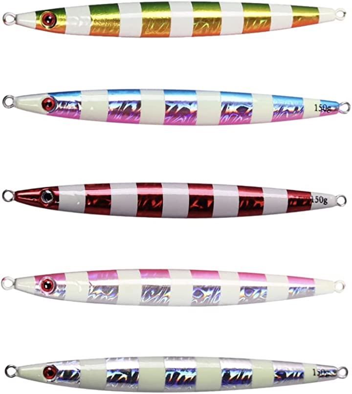 아키라 트레이딩 5색 세트, 루어 메탈 지그, 롱스로우, 나이트 라이트, 민물 바다낚시, 가자미, 블루, 커틀라스, 시바스, 참치, 가자미, 브림, 무스카트, 오타치우, 오슬로 지깅 (200g)