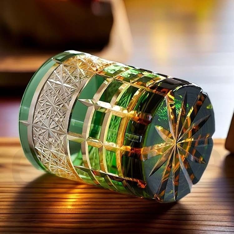 伝統工芸 江戸切子 手彫り ロックグラス 高級クリスタル硝子 250ml レトロ 和柄 ギフト 高級感 父の日 母の日 琥珀ブルー