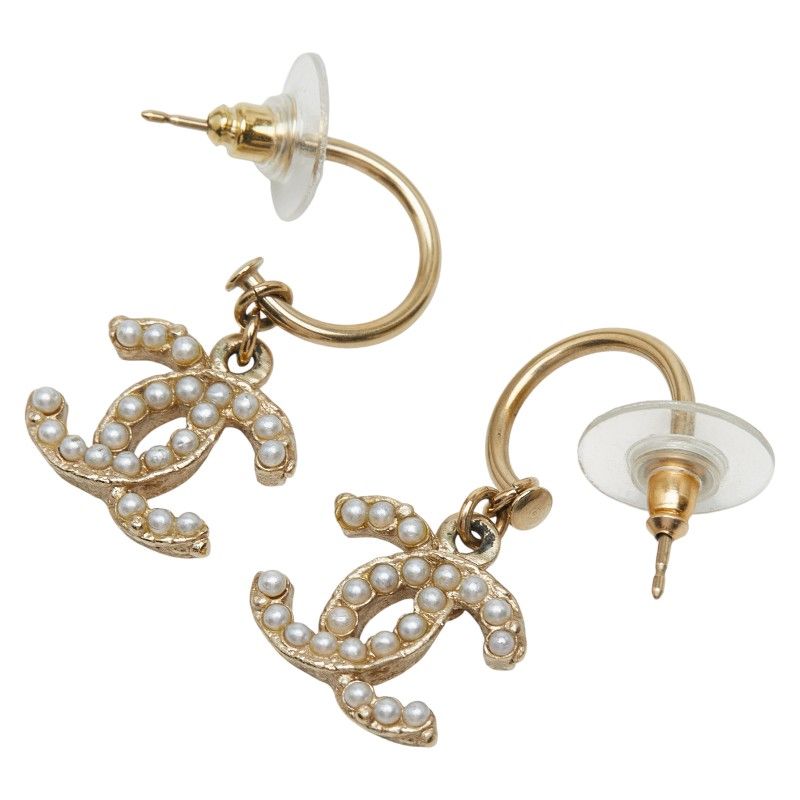 O661 CHANEL フェイクパール　ココ　ピアス　フープ シャネル ココマーク フープピアス ゴールド メッキ フェイクパール