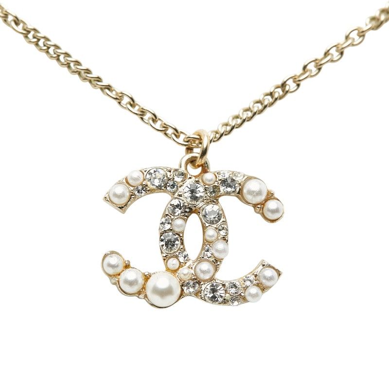 シャネル ココマーク ラインストーン パール シャンパンゴールド