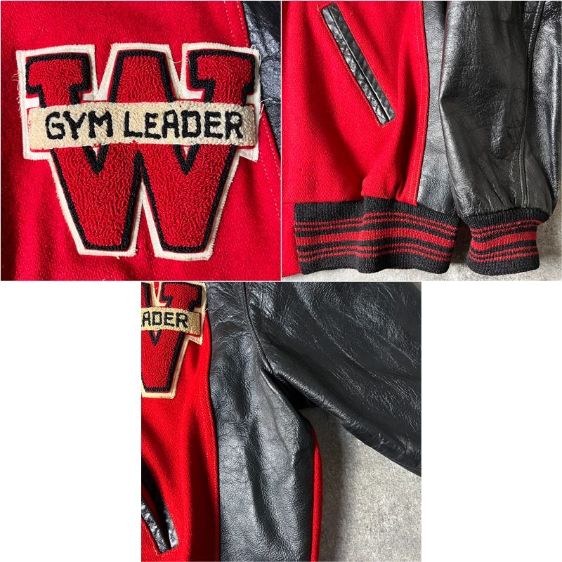 50s KAYE BROS サガラ ワッペン 襟付き レザー 切替 ウール スタジアム