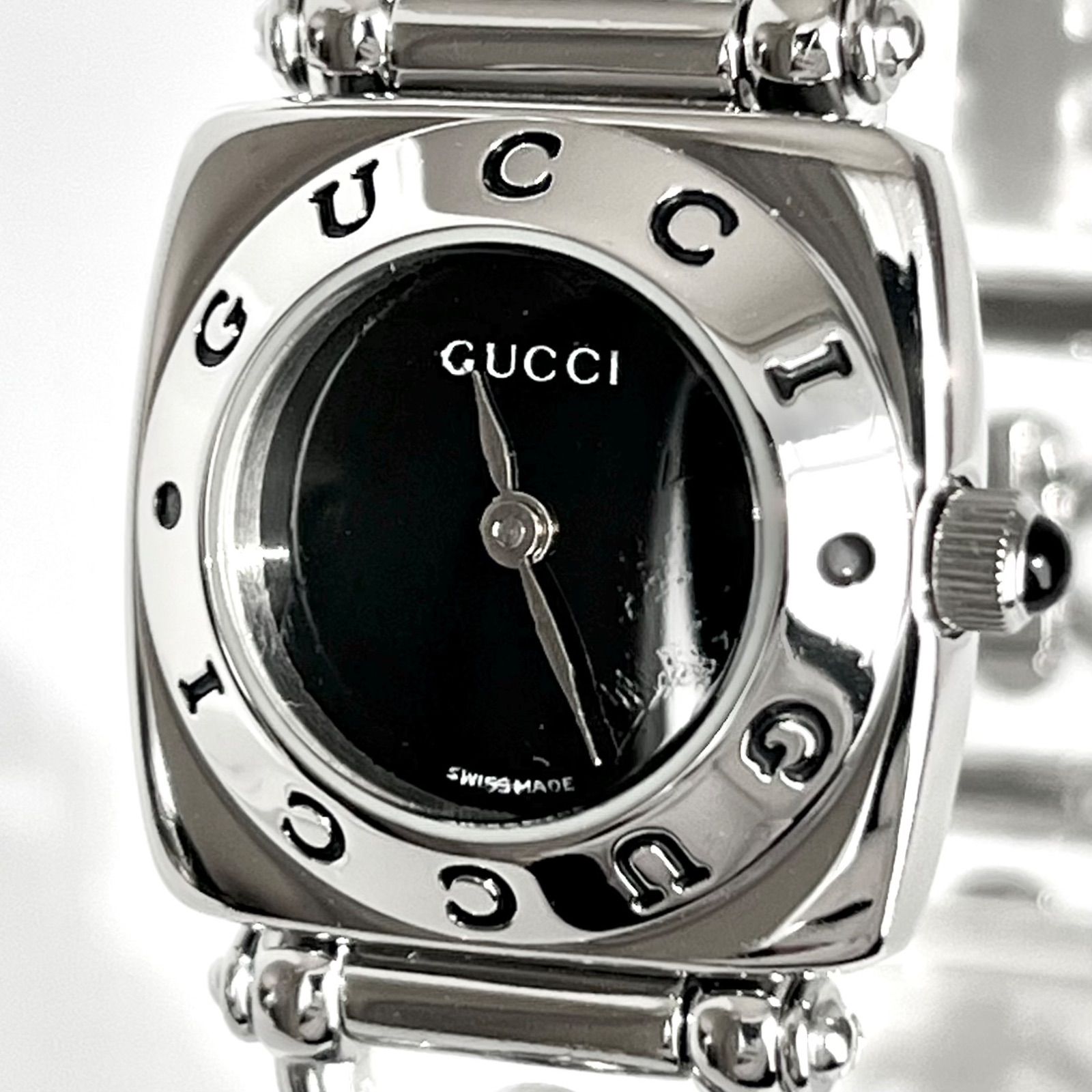 26【美品】GUCCI レディース 時計 シルバー ブラック 6400L グッチ 6400L レディース 腕時計 磨き済み 美品】GUCCI 電池新品