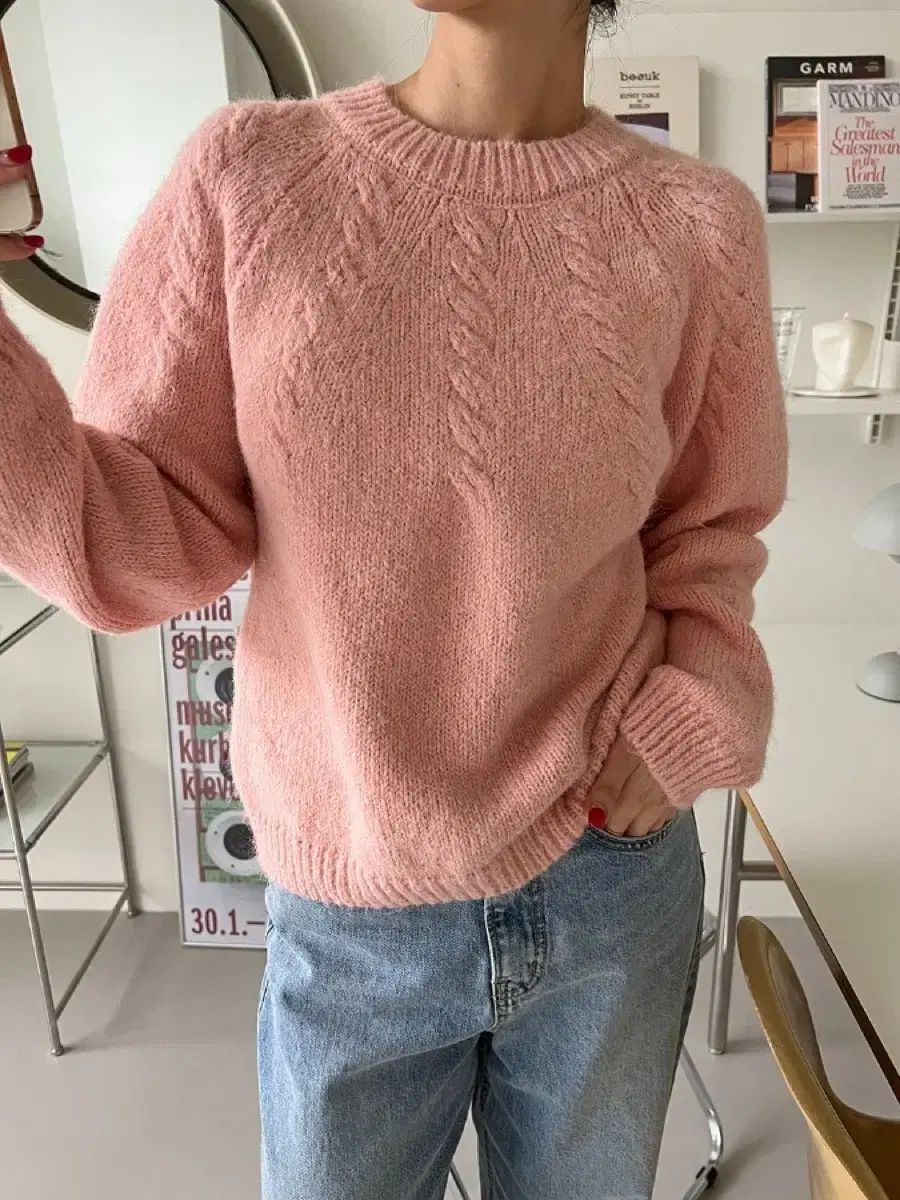 ラウンド ハーフ ケーブル編み Tシャツ