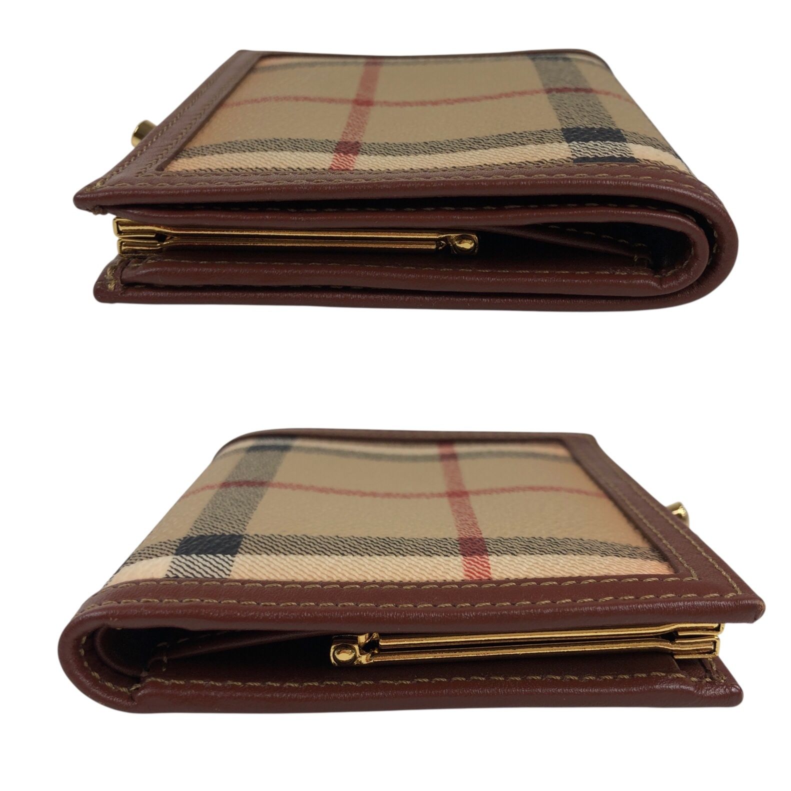 バーバリー BURBERRY 二つ折り財布 がま口小銭入れ ベージュ×ブラウン 