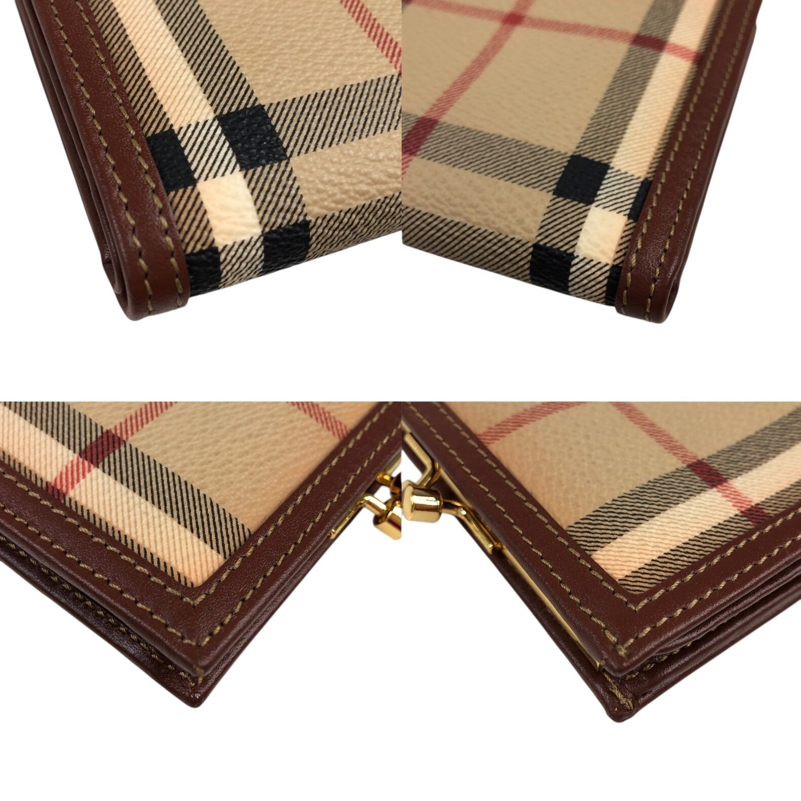 バーバリー BURBERRY 二つ折り財布 がま口小銭入れ ベージュ×ブラウン