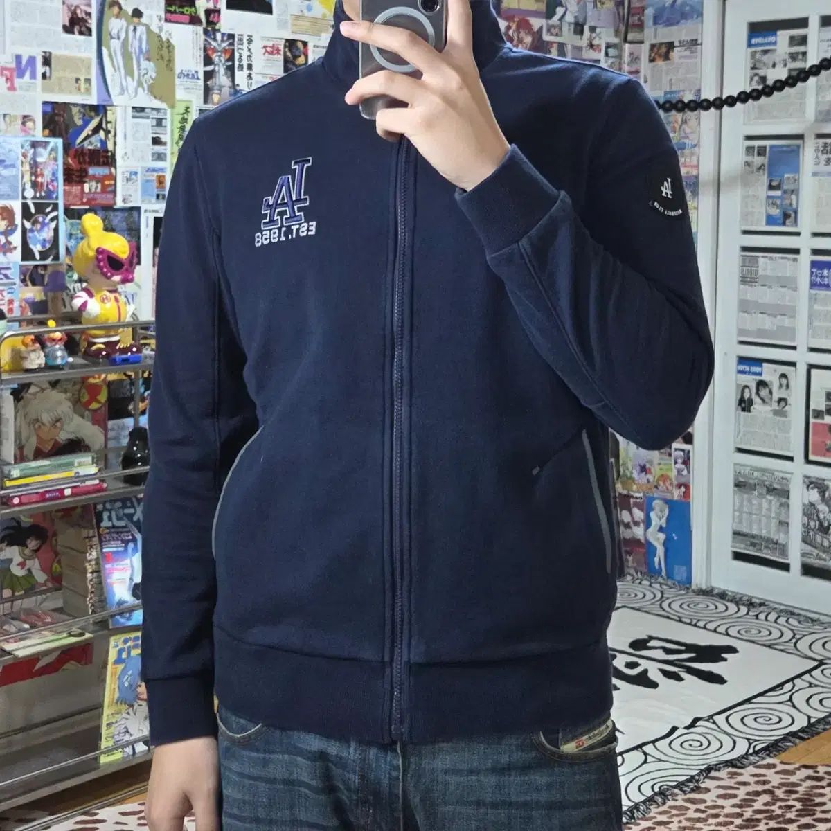 LAロゴ刺繍 ジップアップジャケット 青 MLB LAドジャーズ 刺繍 ロゴ ネイビー ジップアップ - メルカリ