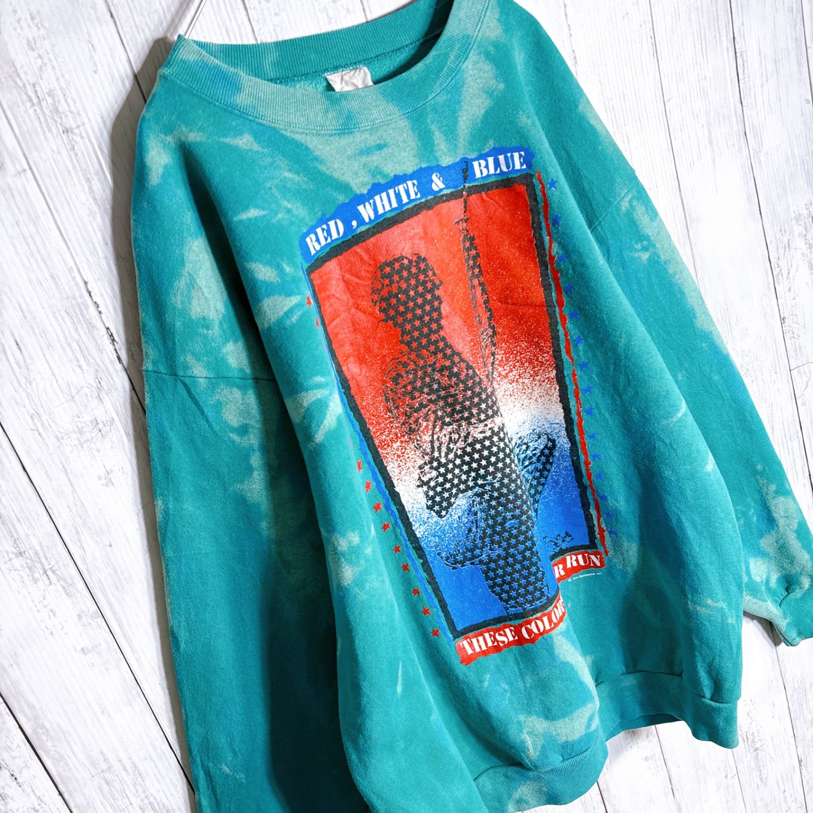 入手困難】80s Vintage 古着 ターコイズ タイダイ ブリーチ スウェット 