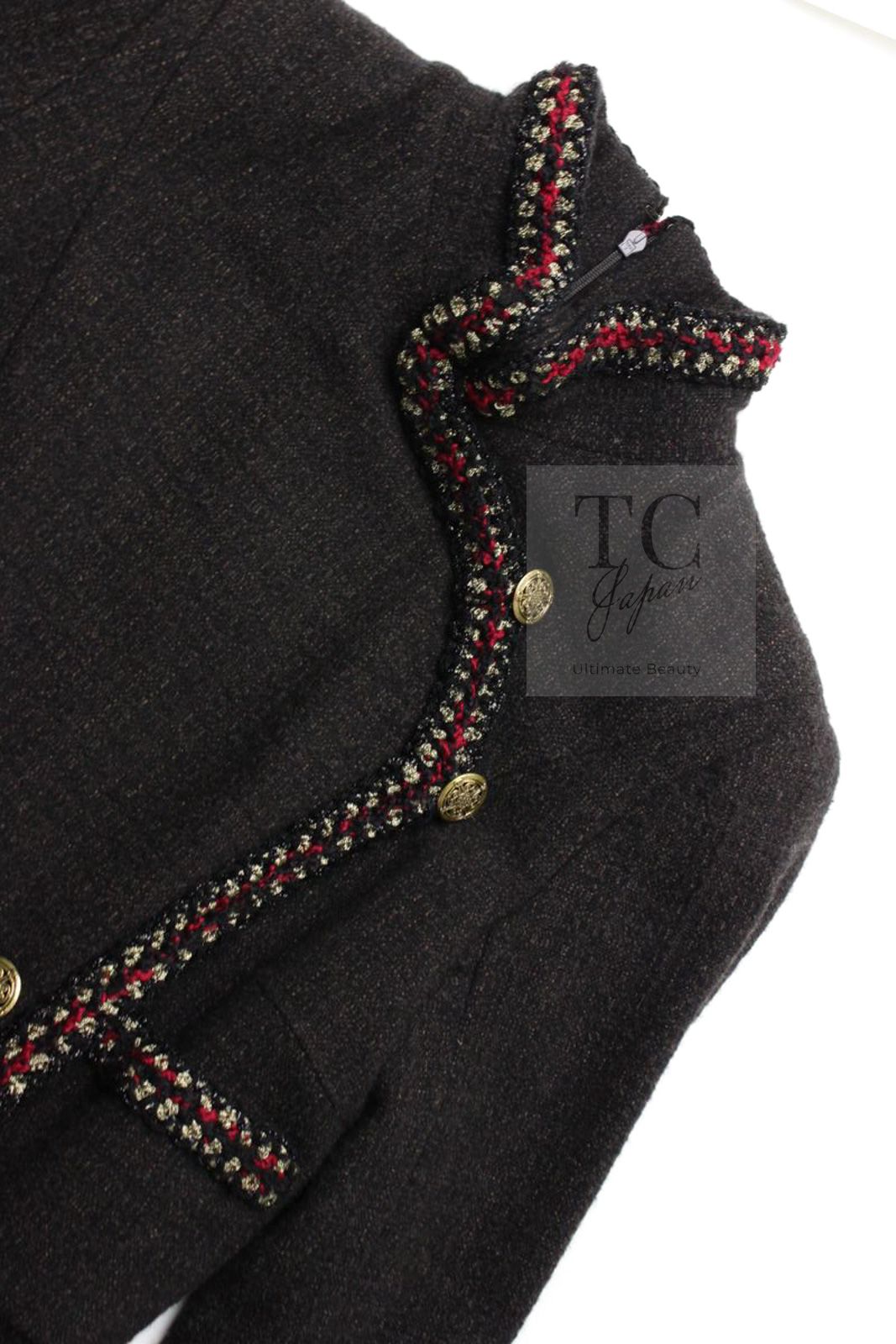 シャネル ワンピース コート CHANEL 117万 ダーク ブラウン メタリック  