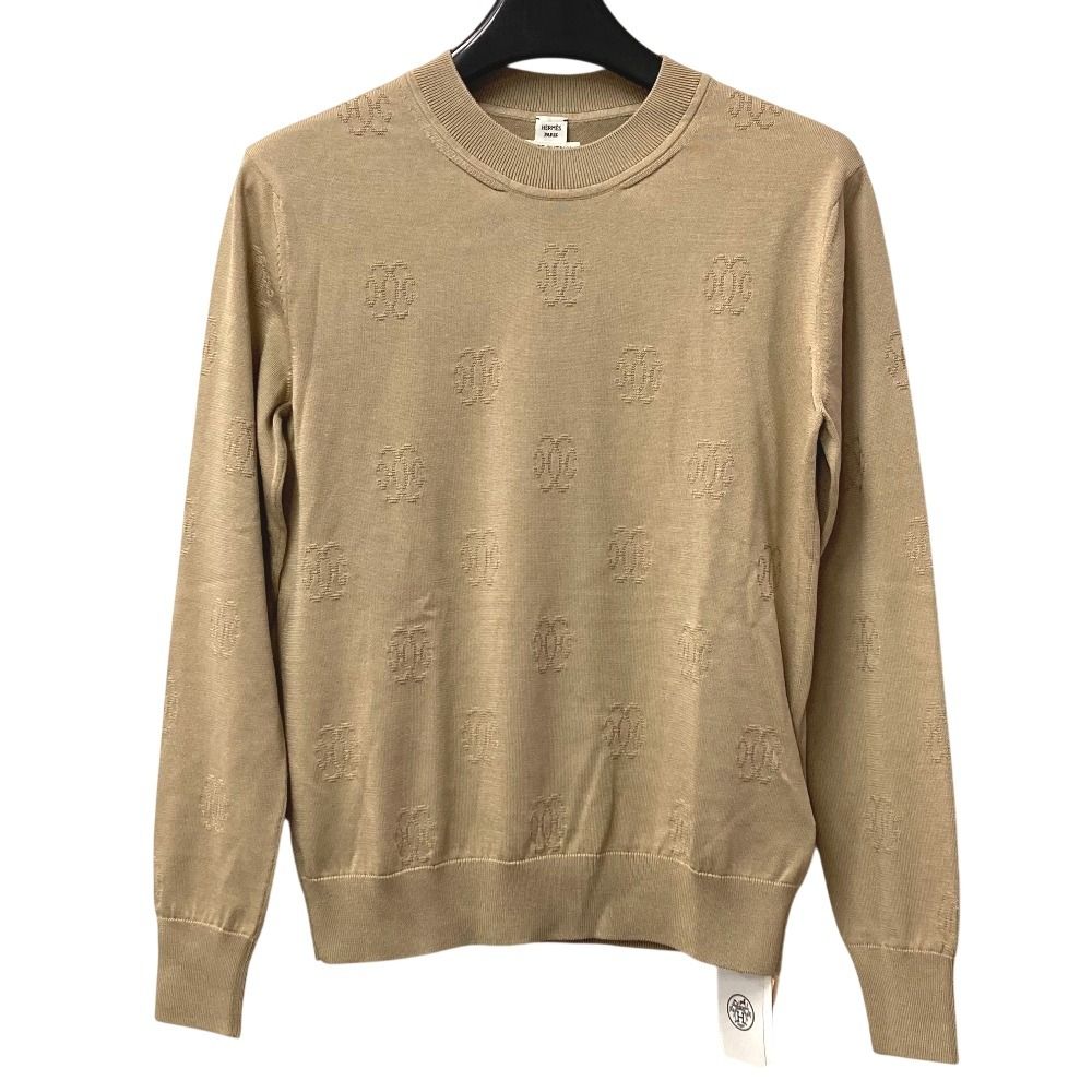 HERMÈS-PARIS エルメス　長袖ニットセーターベージュ HERMES エルメス ニット Hリフト 総柄 長袖 シルク ベージュ - メルカリ