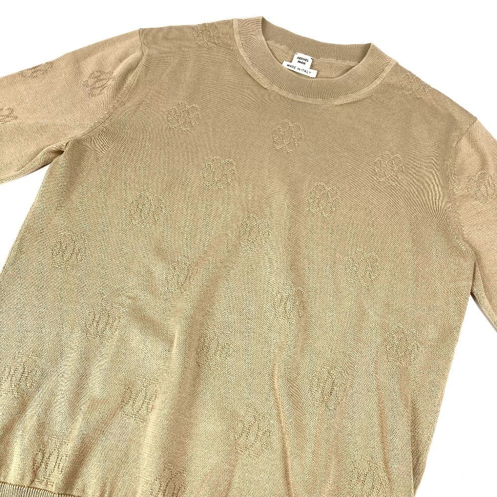 HERMES エルメス ニット Hリフト 総柄 長袖 シルク ベージュ - メルカリ