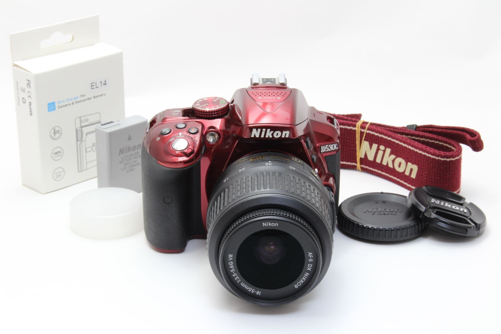 B+ (並品) Nikon ニコン D5300 レッド AF-S 18-55mm VR レンズ 初期
