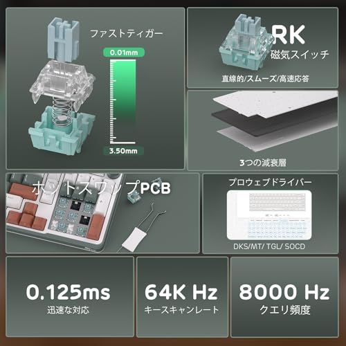 迅速に発送 RK ROYAL KLUDGE C 98 JP HE メカニカルゲーミングキーボード ホール効果磁気スイッチ ホットスワップ対応 95 有線 RGB キーボード ラピッドトリガー調整 アクチュエーション 8 K ポーリングレート 954 b 9889