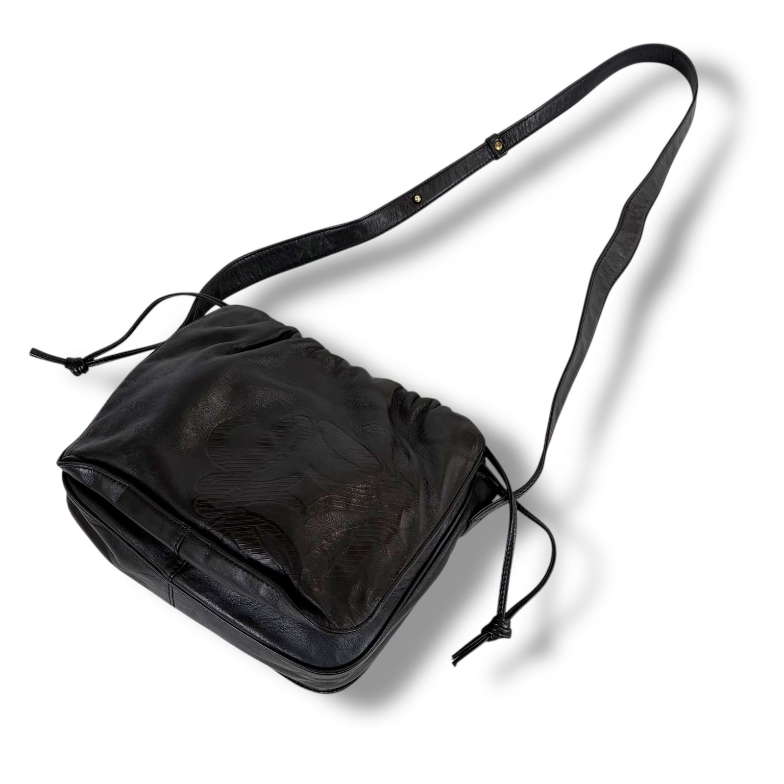 ロエベ LOEWE 巾着型 ミニショルダーバッグ ナッパレザー ブラック 黒