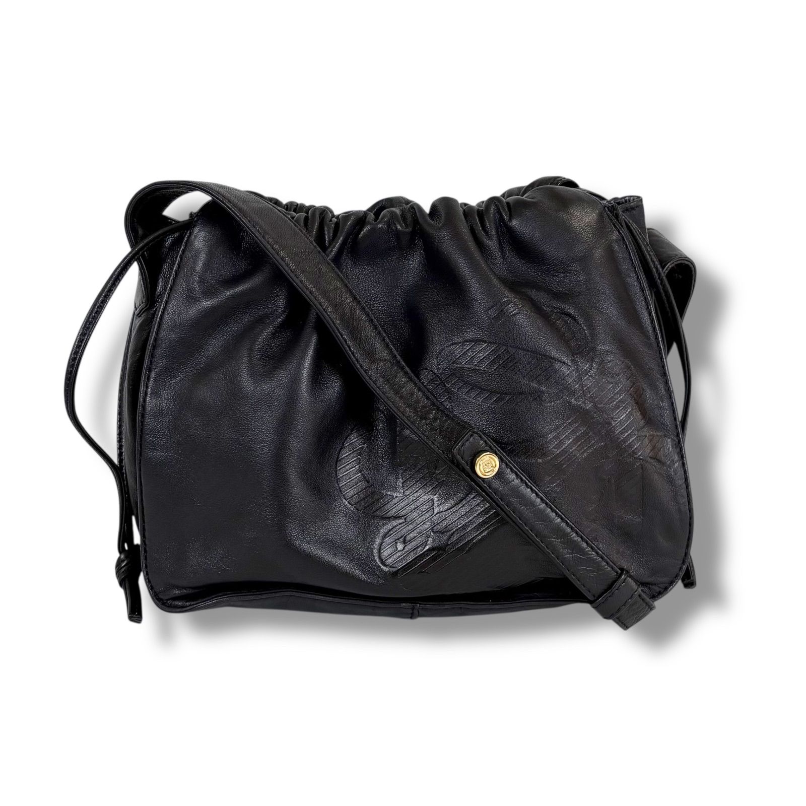 ロエベ LOEWE 巾着型 ミニショルダーバッグ ナッパレザー ブラック 黒