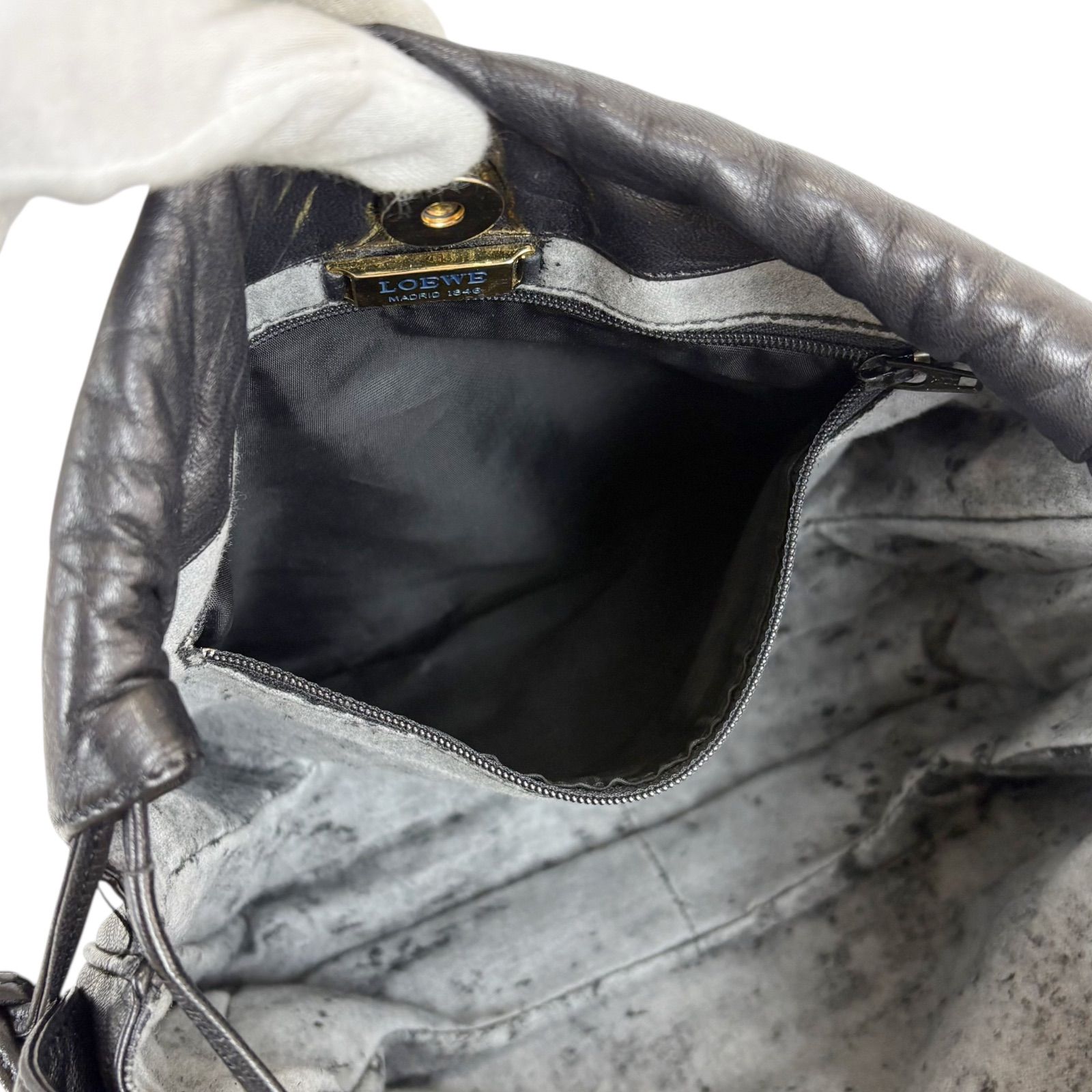 ロエベ LOEWE 巾着型 ミニショルダーバッグ ナッパレザー ブラック 黒 