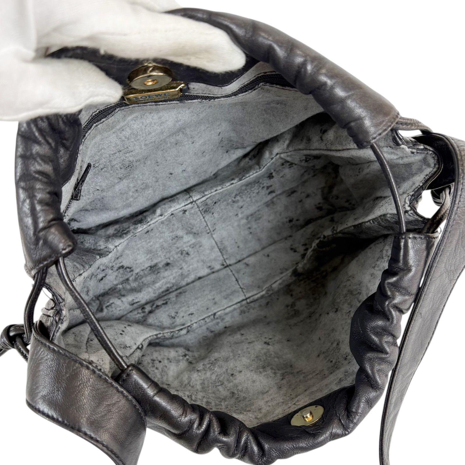 ロエベ LOEWE 巾着型 ミニショルダーバッグ ナッパレザー ブラック 黒 