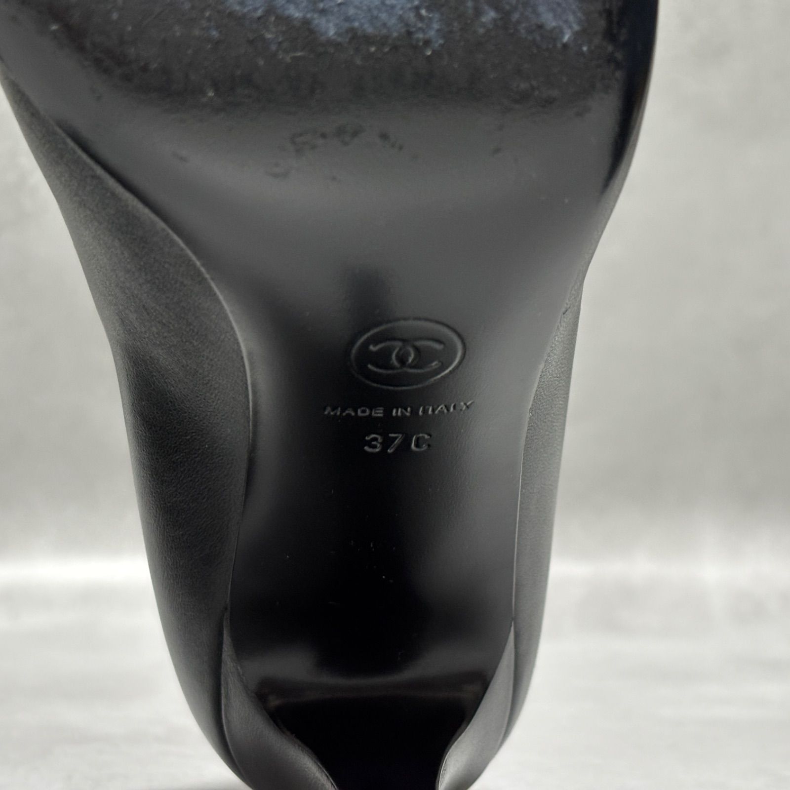 希少 CHANEL シャネル レザー リボン パンプス ブラック 黒 37C 約24cm