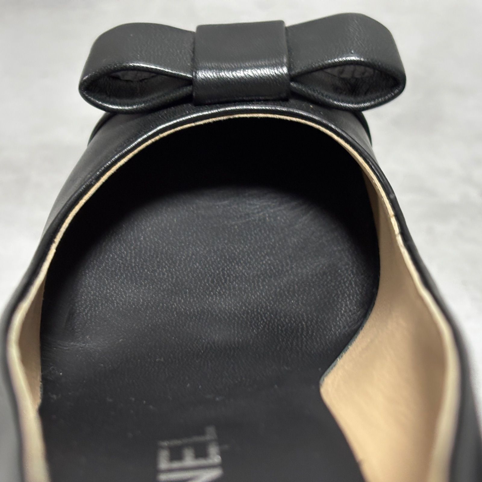 希少 CHANEL シャネル レザー リボン パンプス ブラック 黒 37C 約24cm 