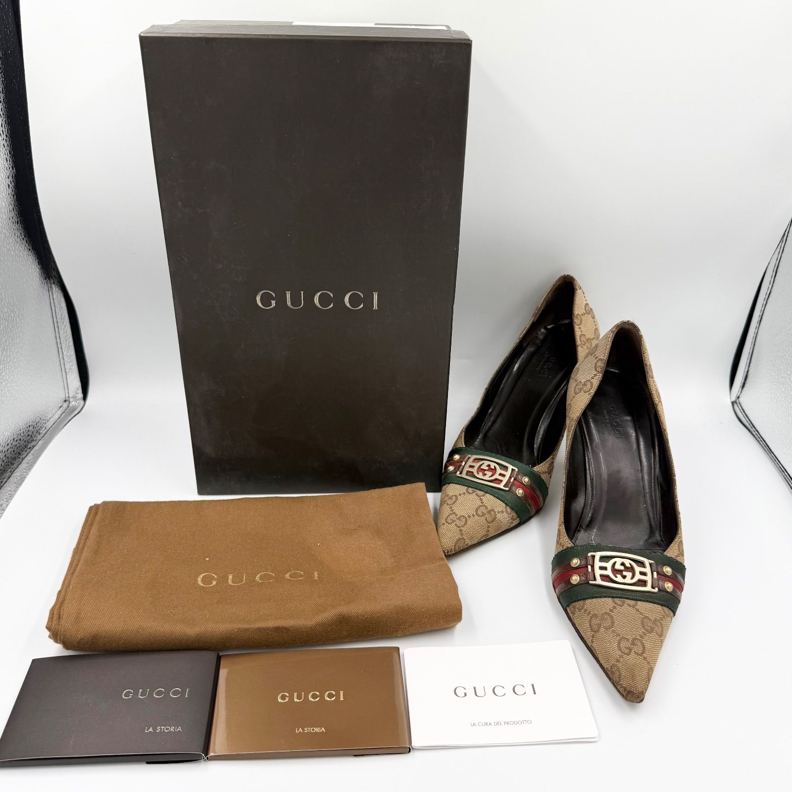 グッチ パンプス GG柄 レディース 36½ 23cm 23.5cm ヒール GUCCI