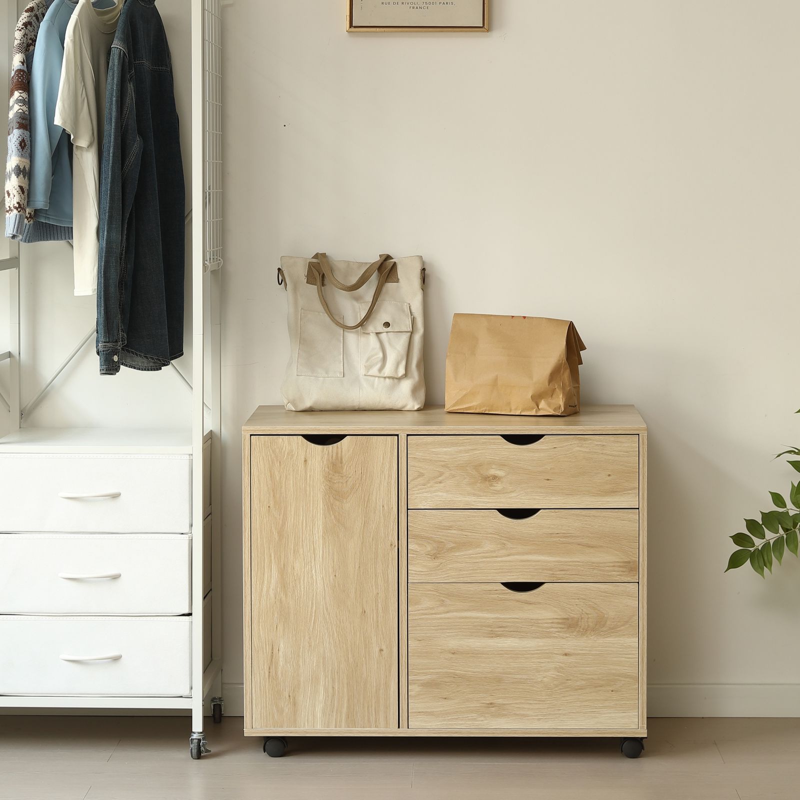 キャビネット幅80 北欧 サイドボード チェスト キャスター付き