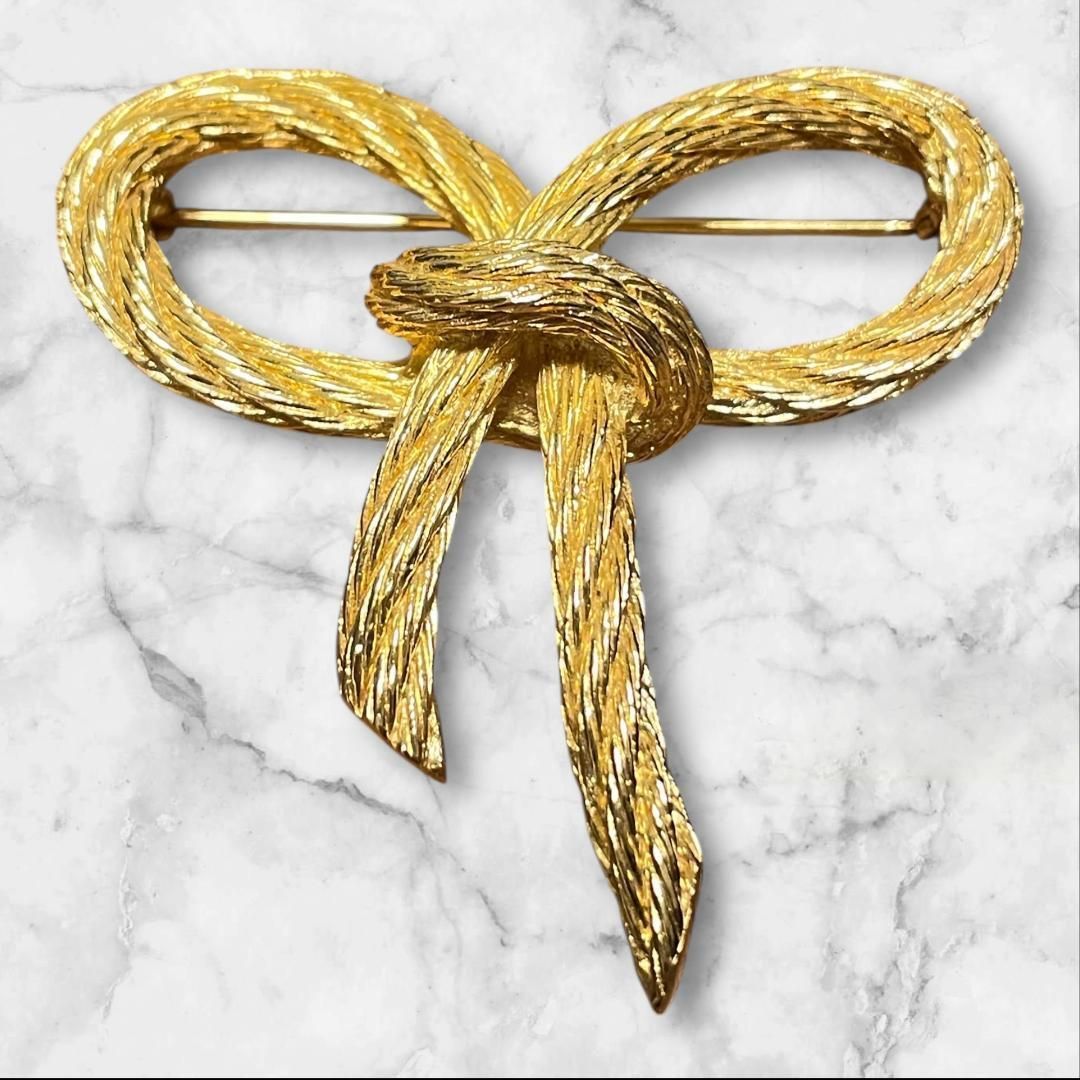 Christian Dior リボンモチーフ ブローチ ゴールド ヴィンテージ