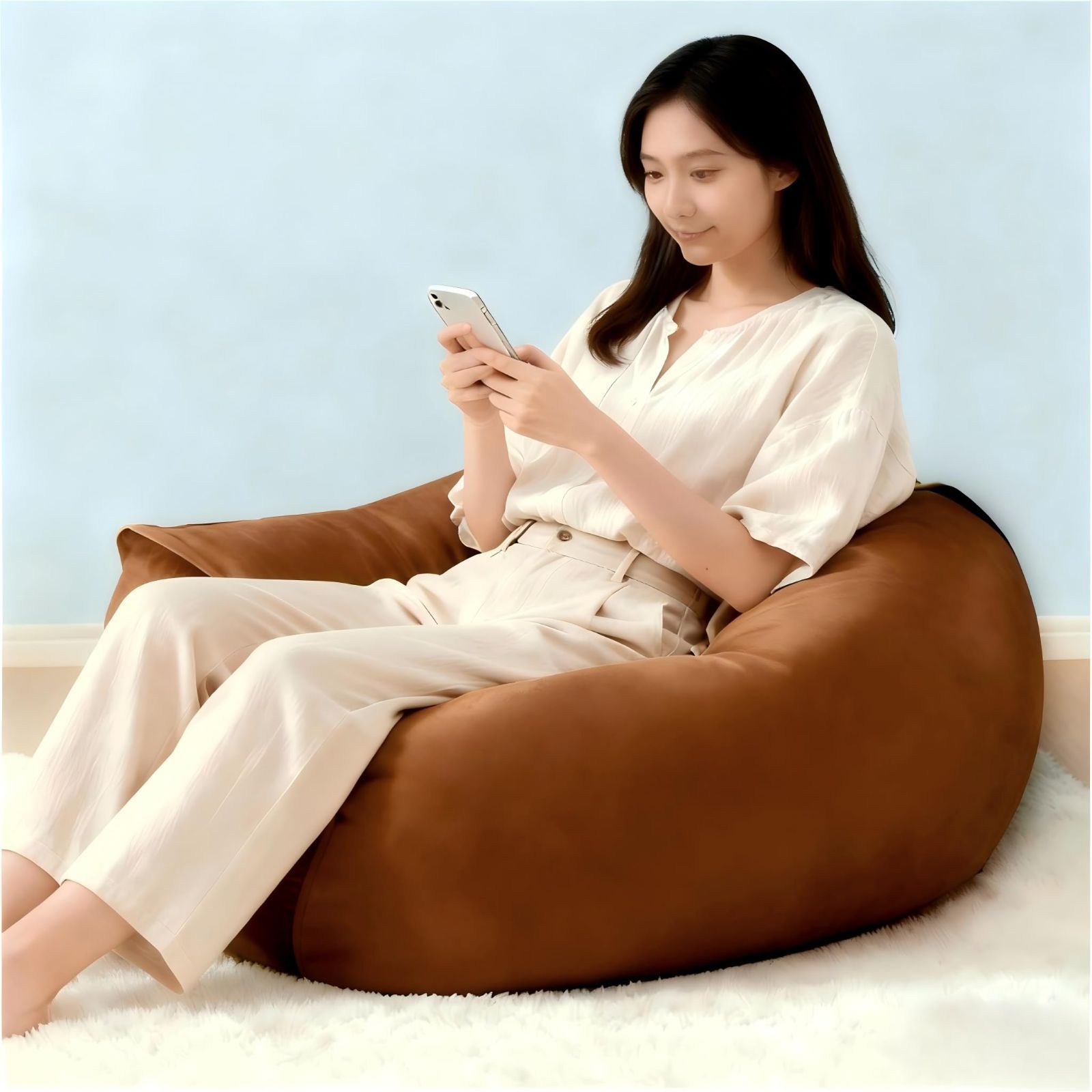 bean bag 無臭 洗えるカバー 特大 軽量 体圧分散 ひとをだめにするクッション 一人掛け イエローブラウン 座布団 座椅子 X Large フロアソファ ソファ型 65 43 cm ビーズクッション