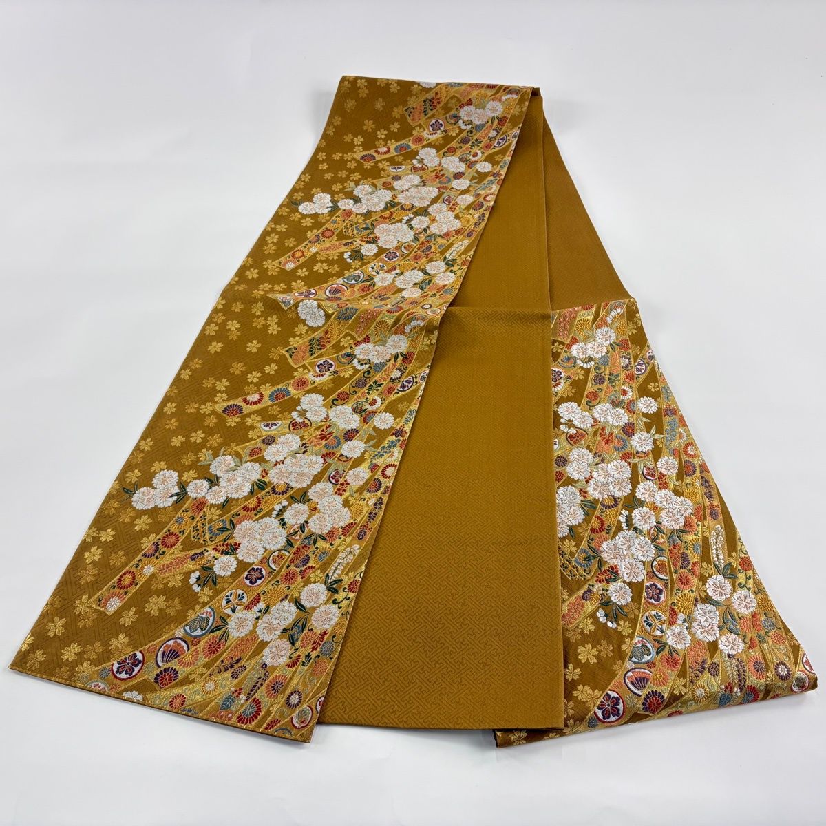 袋帯 秀品 熨斗 桜 唐織 箔 黄土色 六通 正絹 【中古】 - メルカリ