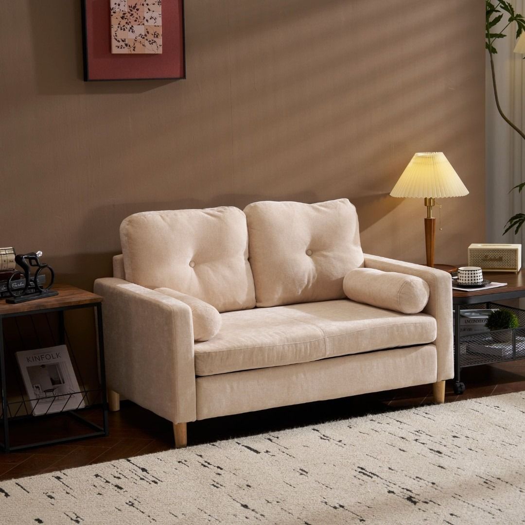 カウチソファ 二人掛け コンパクト ふわふわ クッション付き 抱き枕付き ポリエステル ウレタンフォーム スチールパイプ ラバーウッド インテリア 住まい 日用品 ソファ ソファベッド 収納 一人暮らし 10cm厚座布団 高品質 海綿