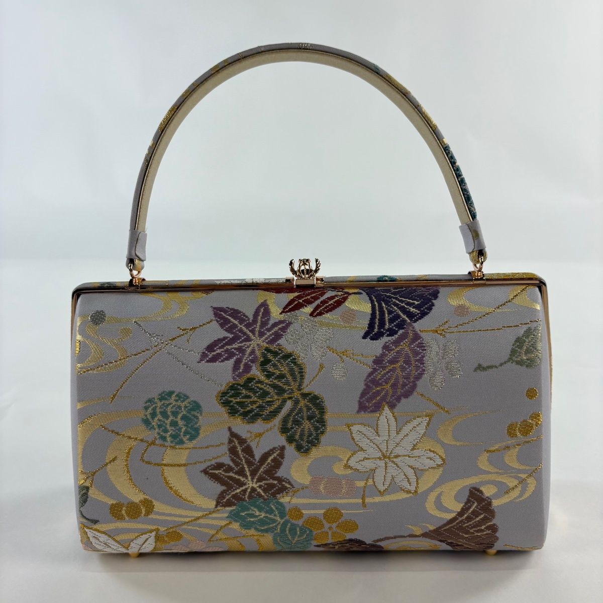 美品】 和装バッグ 優品 フォーマル 草花 流水 金銀糸 箔 灰色 和装 